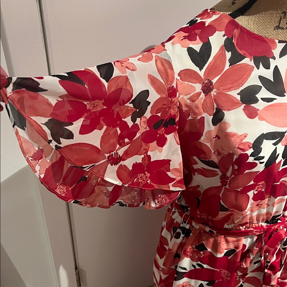 Kasper Red and Pink Floral Midi Dress - Picture 3 of 7